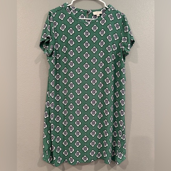 LOFT Green and Black Patterned Dress - Picture 1 of 5